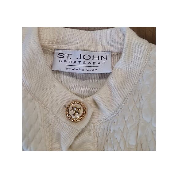 Vintage St. John Collection Marie Printed Ivory Blouse‑Cardigan Sz P – Cropped - Picture 4 of 11